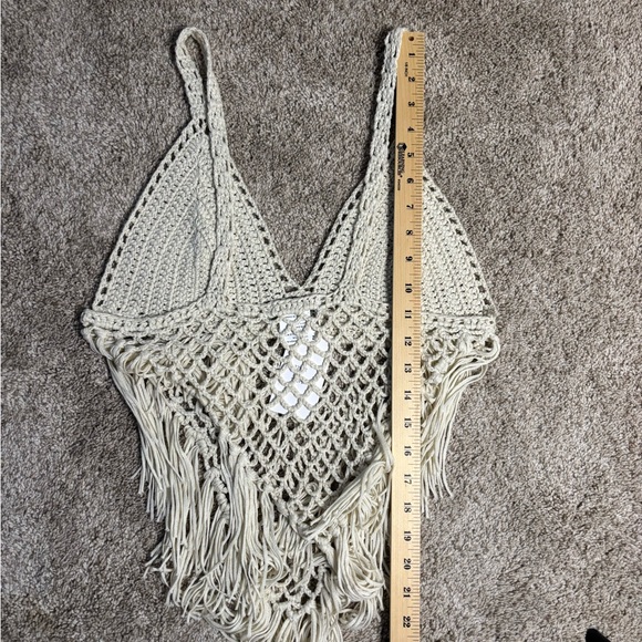 Vivid Cream Crochet Fringe Top, Boho, Western, Festival - Picture 12 of 12